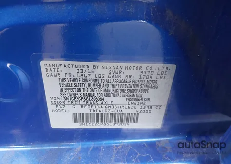 2016 Nissan Versa Note Sv z USA, uszkodzony, nr VIN 3N1CE2CP8GL393054